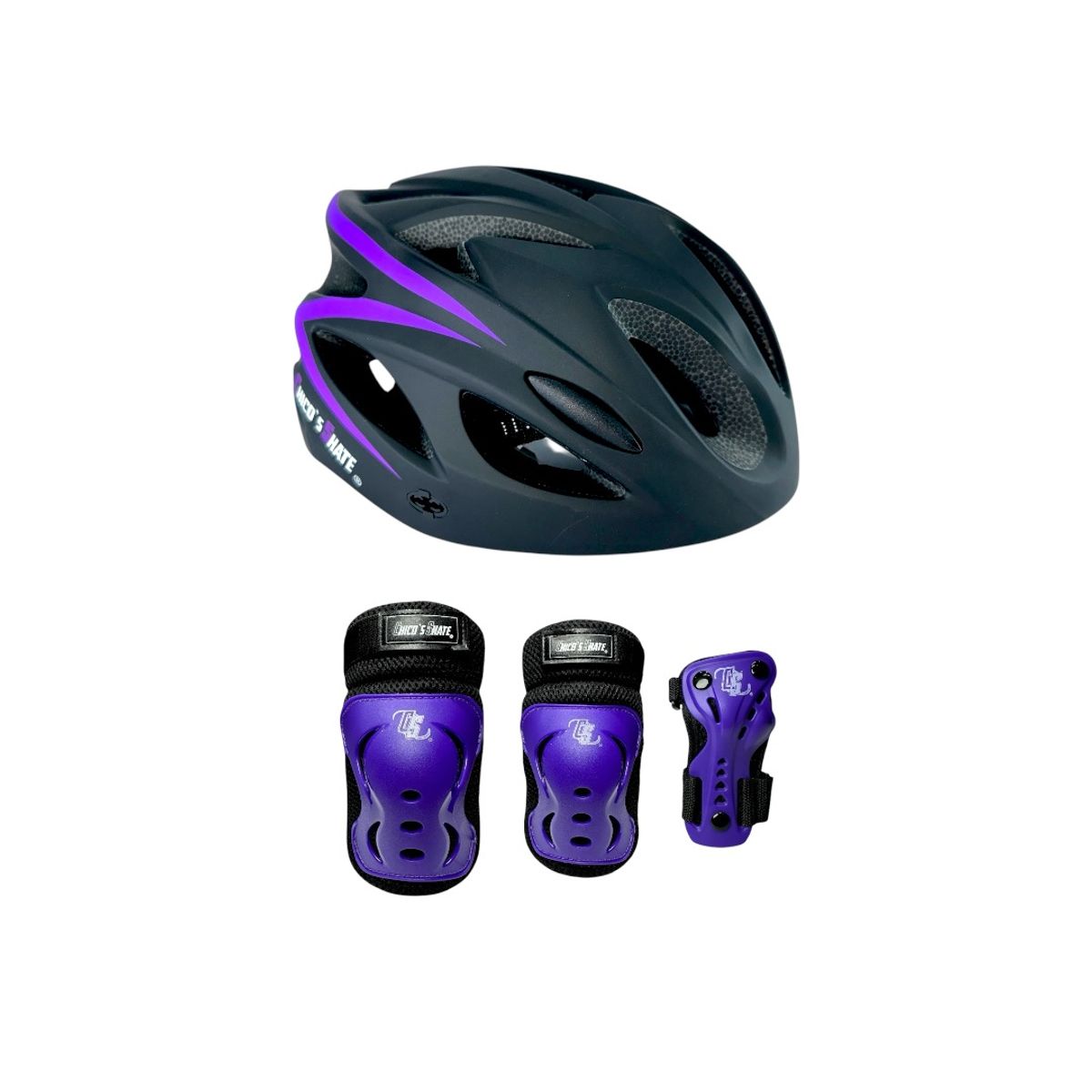 ROLLER - Combo Protecciones Patinaje Rodilleras Coderas Guantes Y Casco Moradas XS (15 a 22 KILOS) Aprox