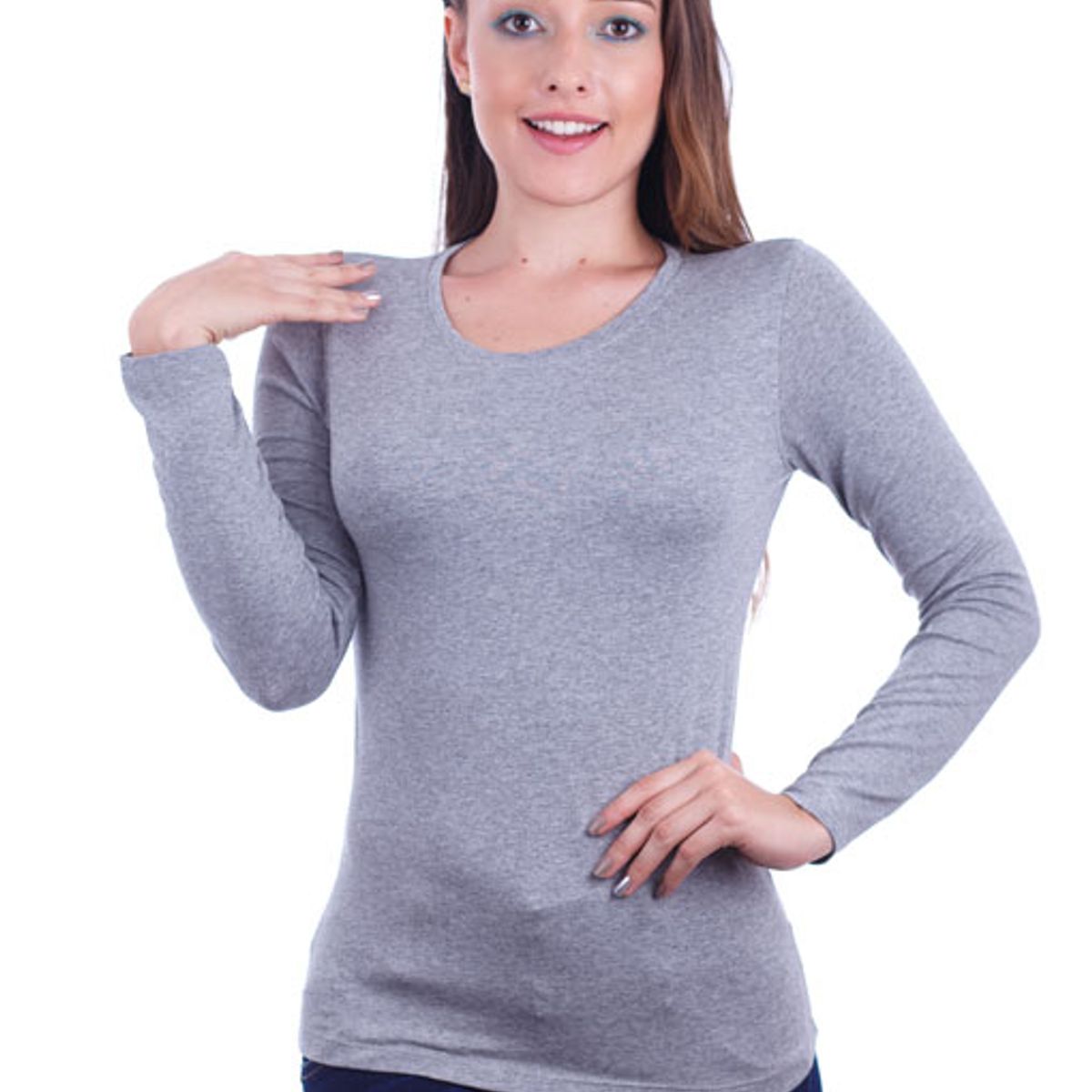 BOCARED - ISIS CAMISETA PARA DAMA MANGA LARGA CUELLO REDONDO EN COLOR GRIS