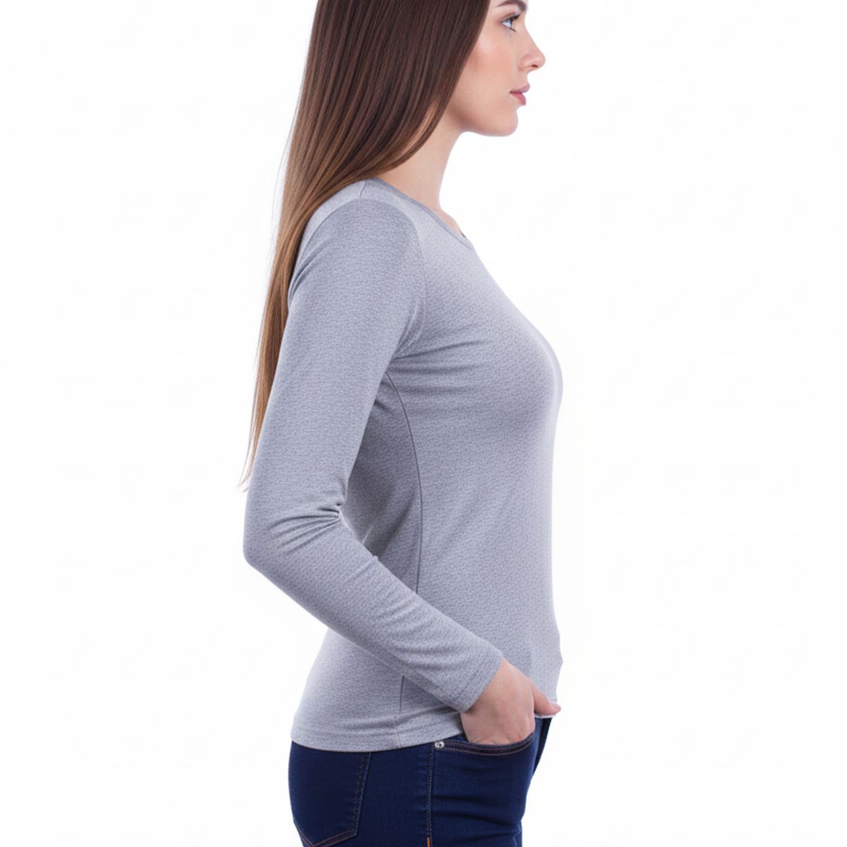 BOCARED - ISIS CAMISETA PARA DAMA MANGA LARGA CUELLO REDONDO EN COLOR GRIS