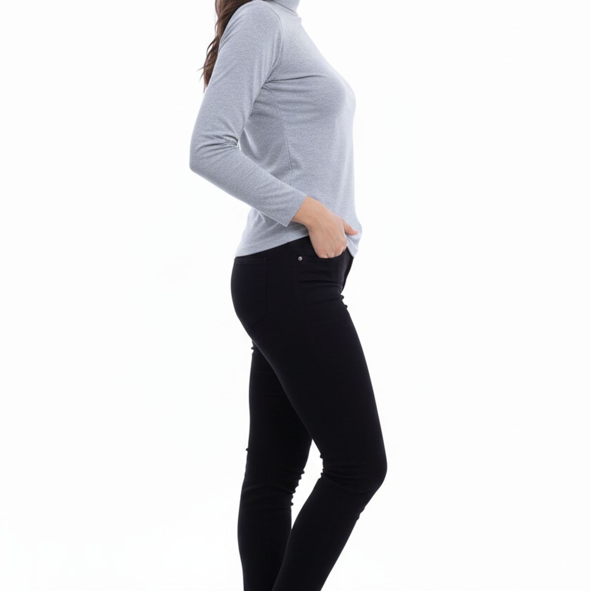 BOCARED - JUNO CAMISETA PARA DAMA MANGA LARGA CUELLO ALTO EN COLOR GRIS