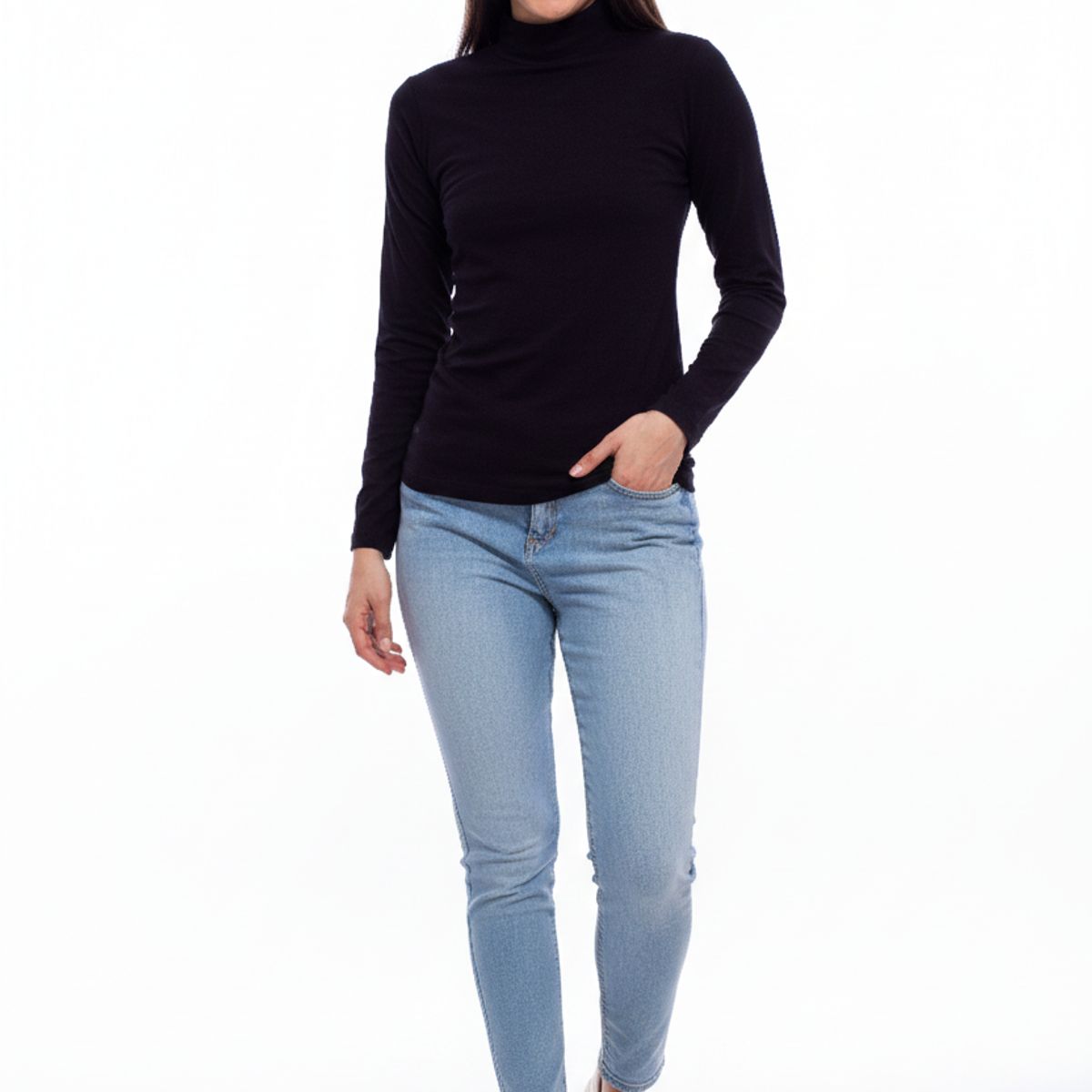 BOCARED - JUNO CAMISETA PARA DAMA MANGA LARGA CUELLO ALTO EN COLOR NEGRO