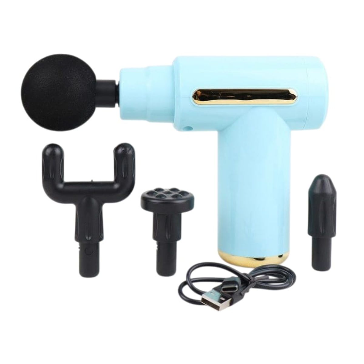 GENERAL - Masajeador Corporal Massage Gun BM1  4 Cabezales 6 Celeste