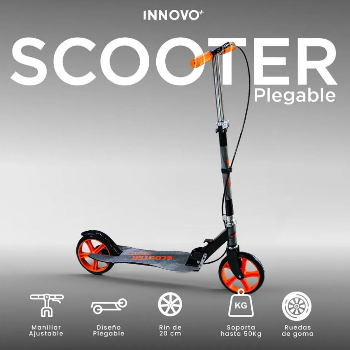 INNOVA - Scooter Plegable Para Niño Y Adulto Freno Manillar Ajustable Naranja