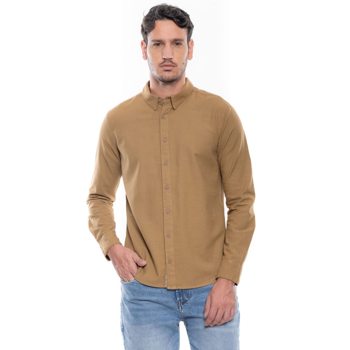 COLOR BLUE - Camisa Manga Larga Unicolor