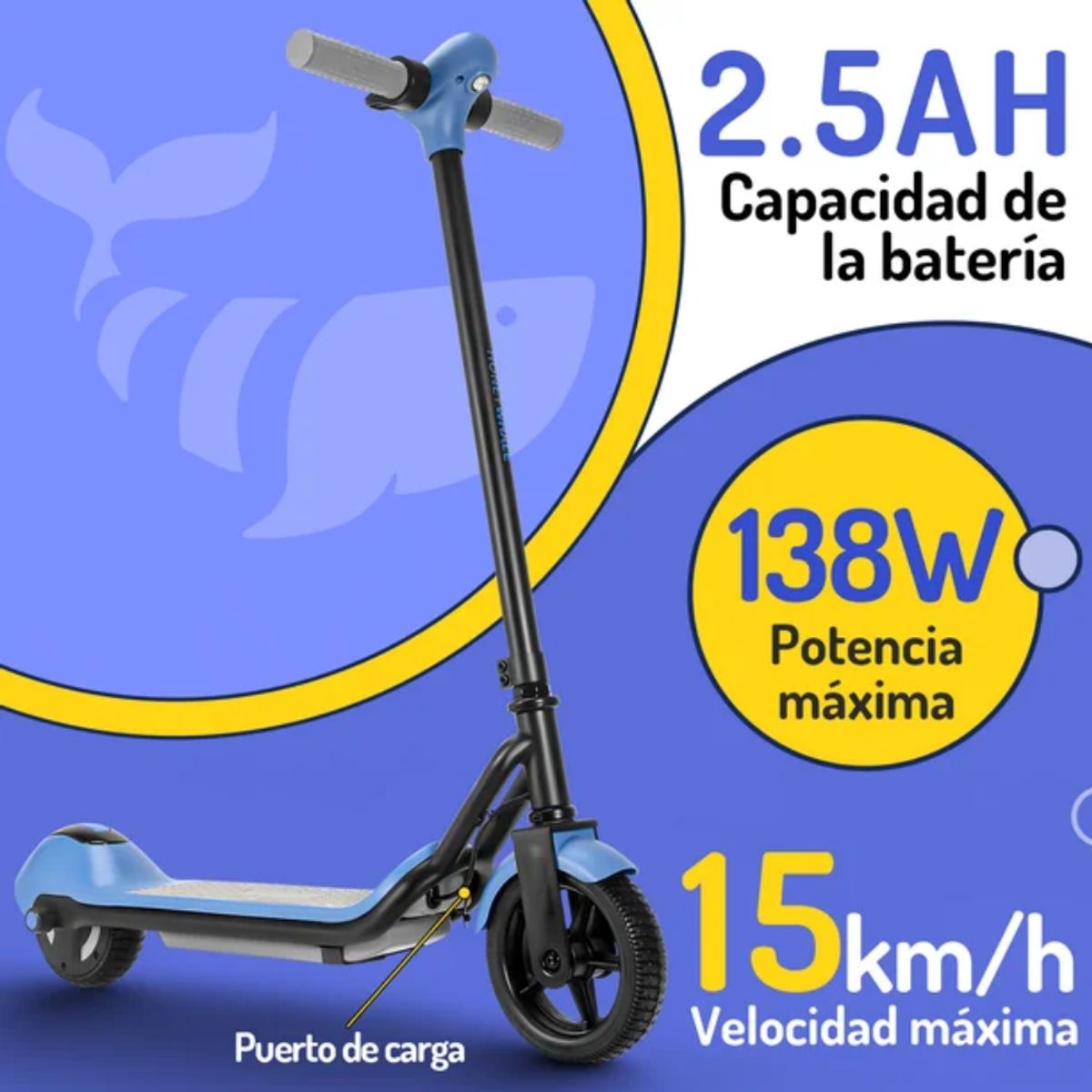 GENERICO - Patineta Scooter Electrica Niños 6-12 años Luz Bluetooth E7