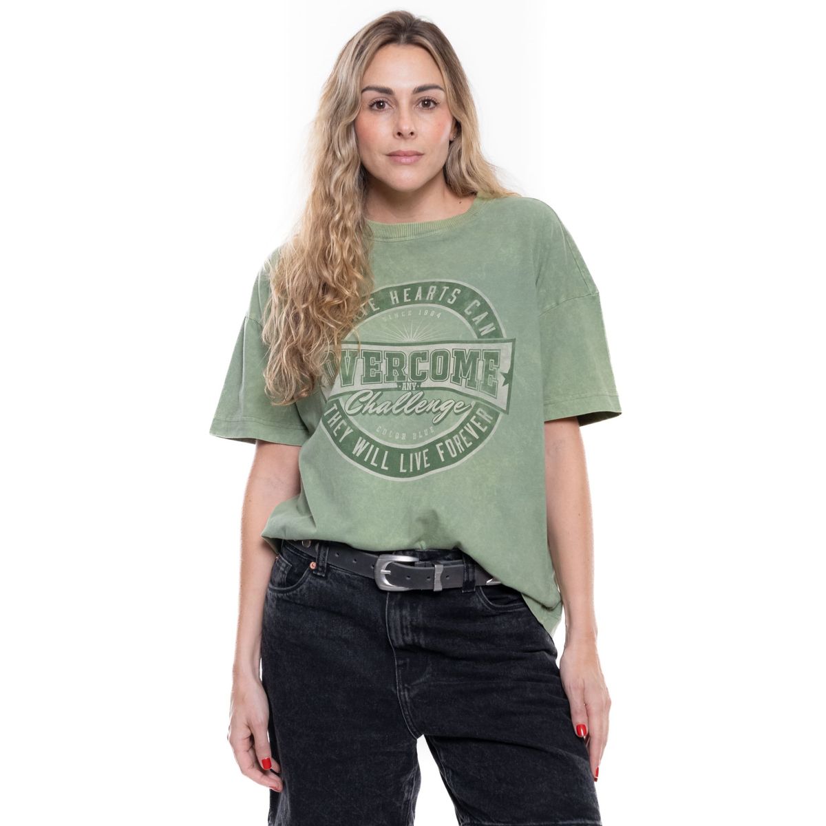 COLOR BLUE - Camiseta Manga Corta Con Estampado En Frente