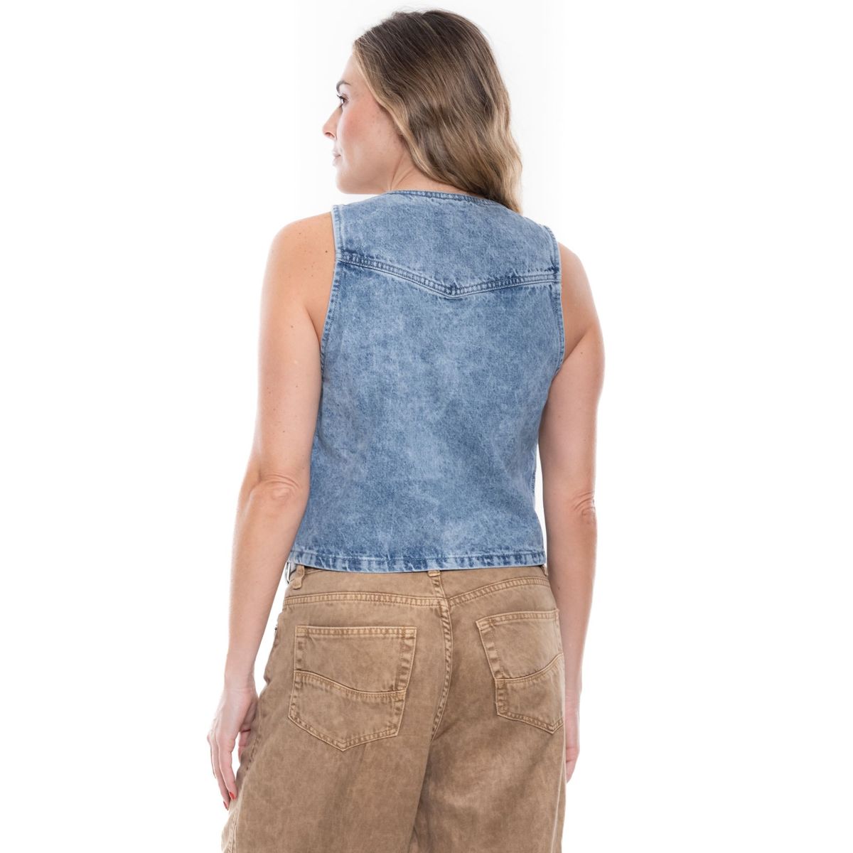 COLOR BLUE - Chaleco En Denim Con Botones En Frente