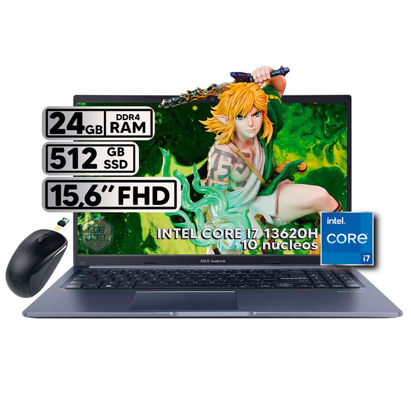 ASUS - PORTATIL ASUS VIVOBOOK INTEL CORE I7 13620H 24GB RAM 512GB SSD 16 FHD