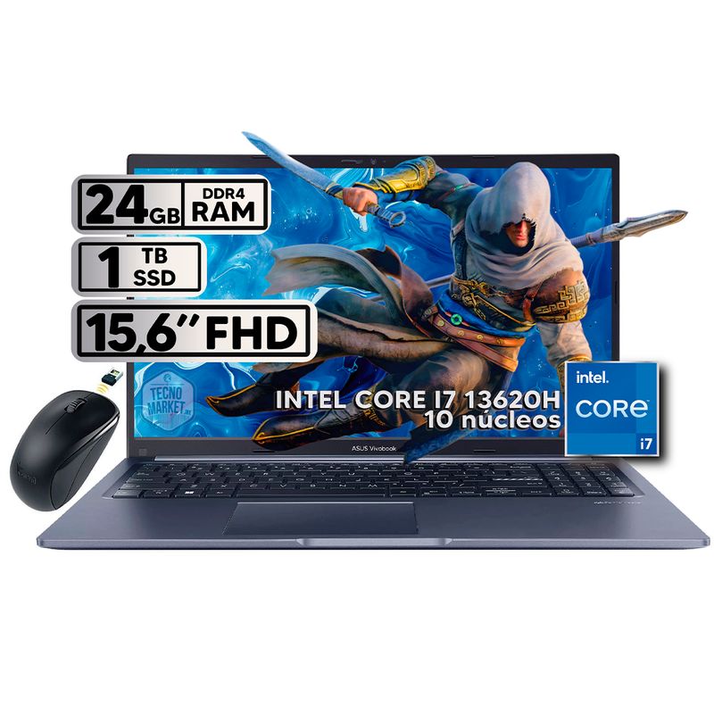 ASUS - PORTATIL ASUS VIVOBOOK INTEL CORE I7 13620H 24GB RAM 1TB SSD 16 FHD