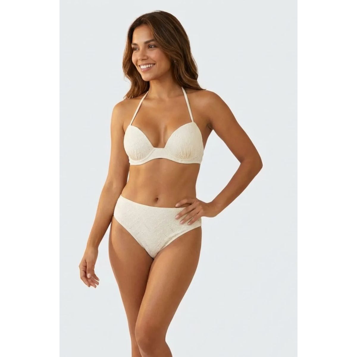 LILI PINK - Vestido de baño estilo bikini con textura de ojalillo