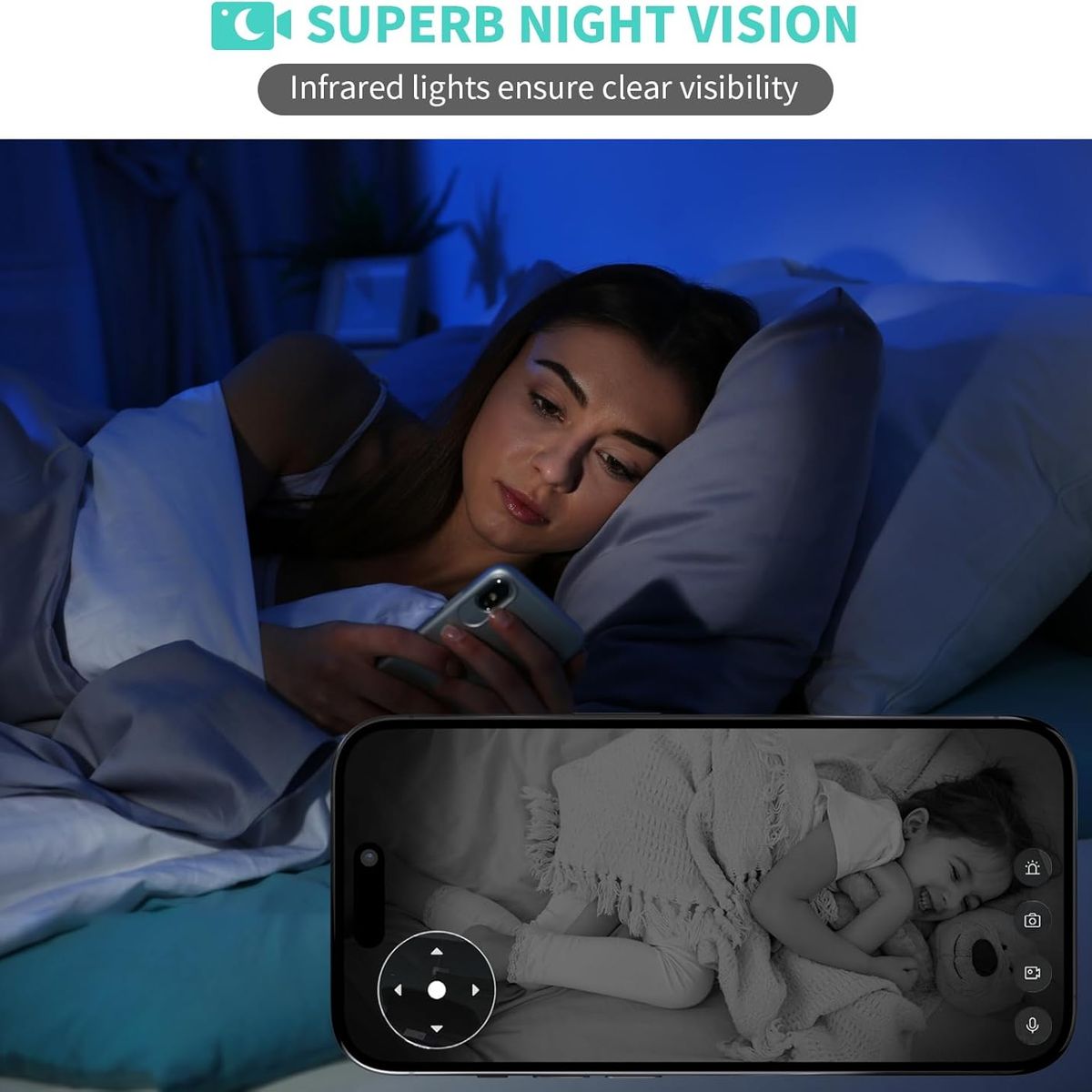 GENERICO - Cámara de Seguridad Interior Alaga 3K 360° WiFi Visión Nocturna - Blanco