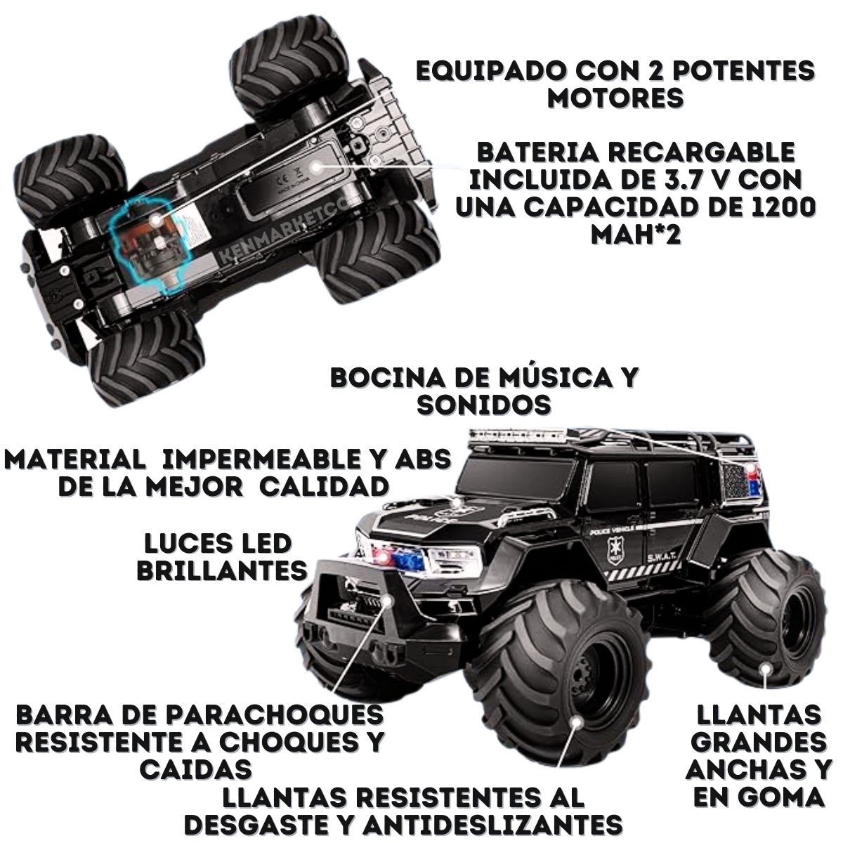 GENERICO - Carro A Control Remoto 4x4 Monster Anfibio Policia