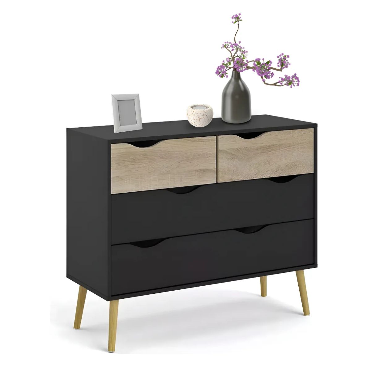 GENERICO - Cómoda Cajonera Top Living Nórdica Moderna Negra Y Café Color Negro