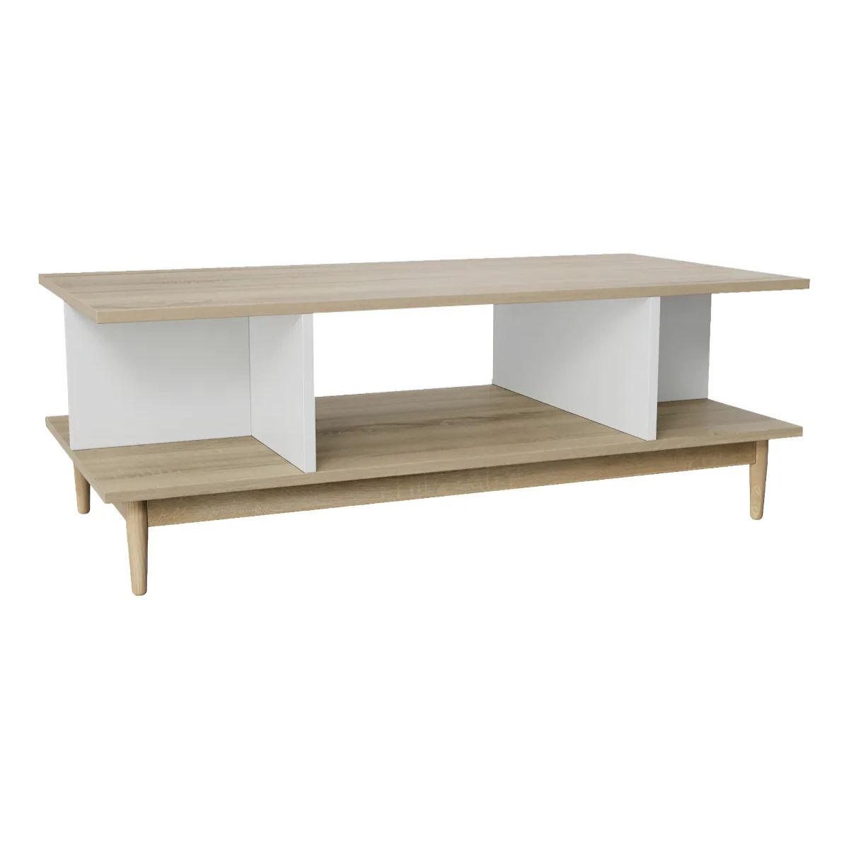 GENERICO - Top Living Mesa de Centro Moderna Bari Mesa Auxiliar Ideal Para Sala Simil Madera Color Blanco&beis