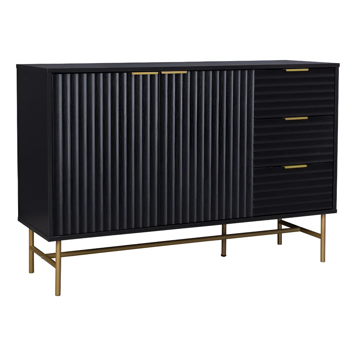 GENERICO - Credenza Bufetera Top Living Moderna Aparador Negro Dorado