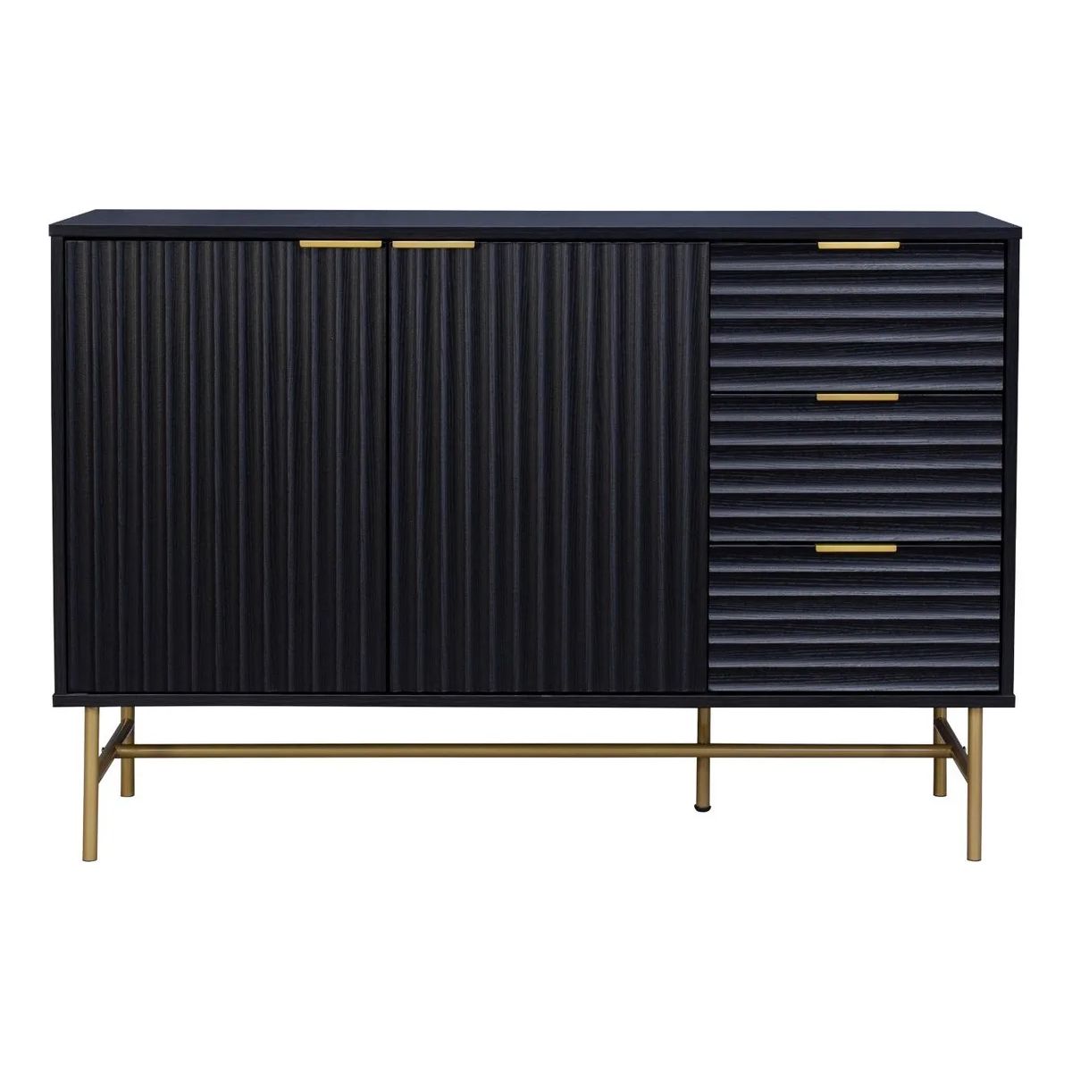 GENERICO - Credenza Bufetera Top Living Moderna Aparador Negro Dorado