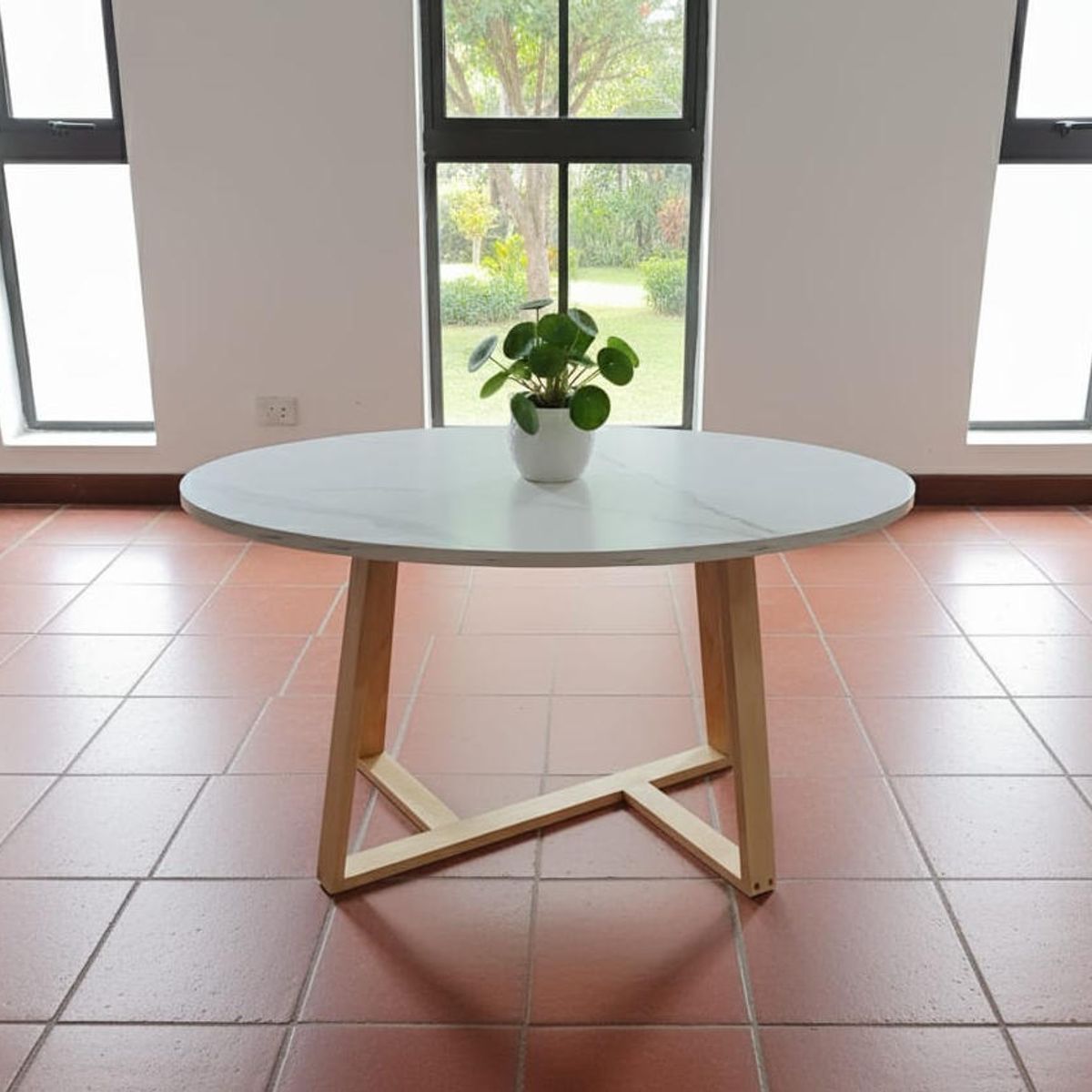 GENERICO - Mesa De Centro Nordica Ovalada BLANCO MARMOLIZADO Sala Auxiliar Decoración Moderna