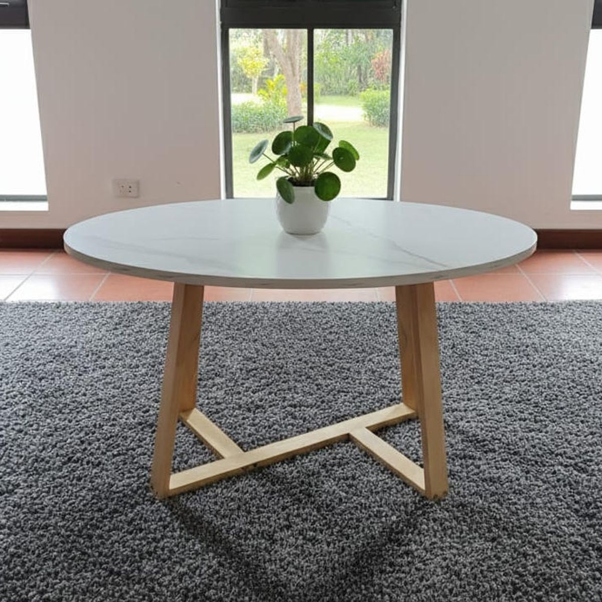 GENERICO - Mesa De Centro Nordica Ovalada BLANCO MARMOLIZADO Sala Auxiliar Decoración Moderna