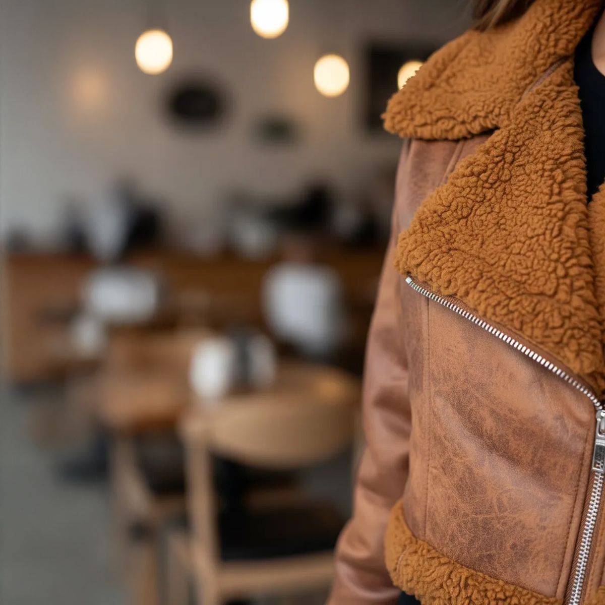 SYK - Chaqueta para mujer ovejera color miel