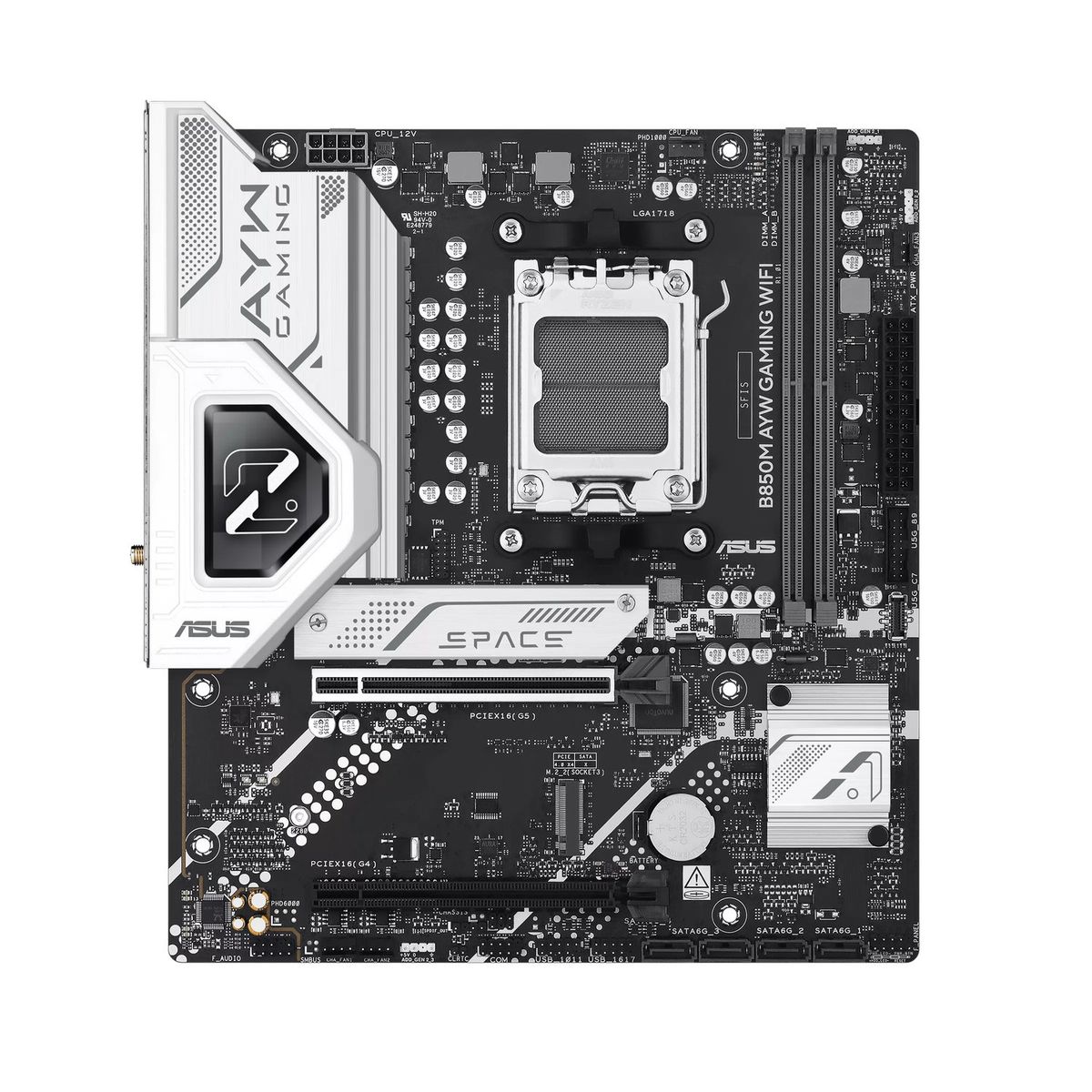 ASUS - Tarjeta Madre Asus B850M-AYW WIFI DDR5 PCI 5.0 con Soporte 2 GPU, Conectividad WiFi