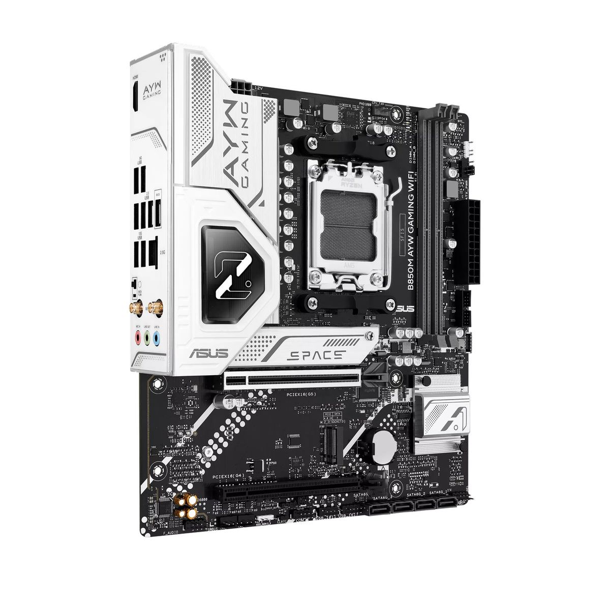 ASUS - Tarjeta Madre Asus B850M-AYW WIFI DDR5 PCI 5.0 con Soporte 2 GPU, Conectividad WiFi