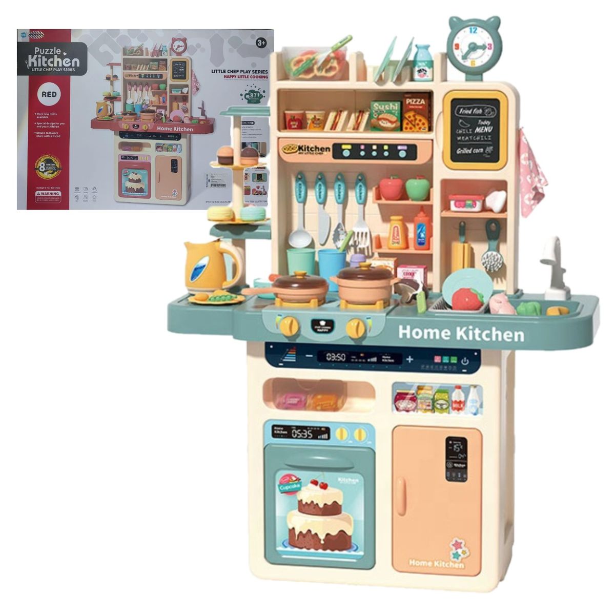 OTRAS MARCAS - Cocina Infantil Realista Extra Grande 87 Pcs Sonido Luces Y Humo