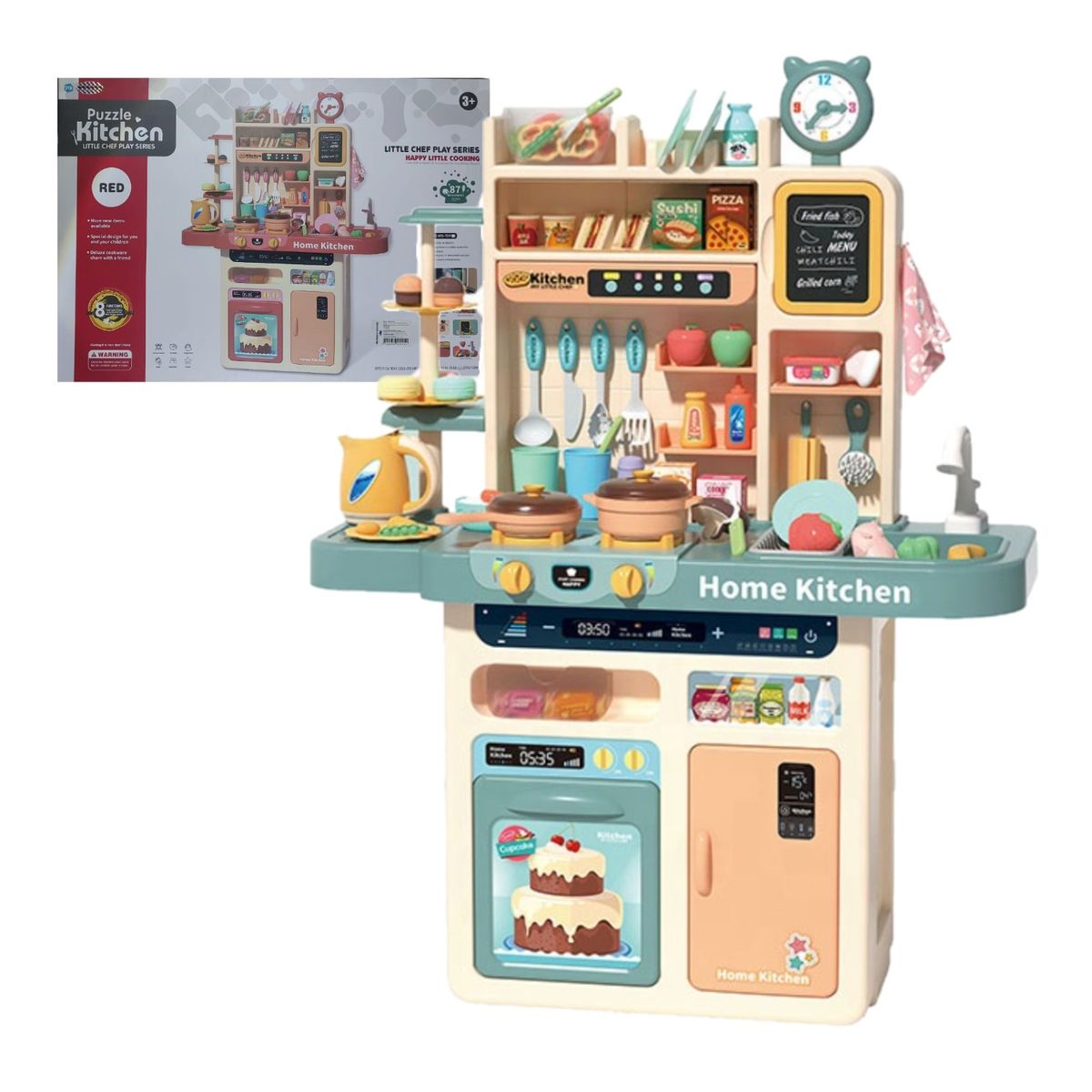 OTRAS MARCAS - Cocina Infantil Realista Extra Grande 87 Pcs Sonido Luces Y Humo