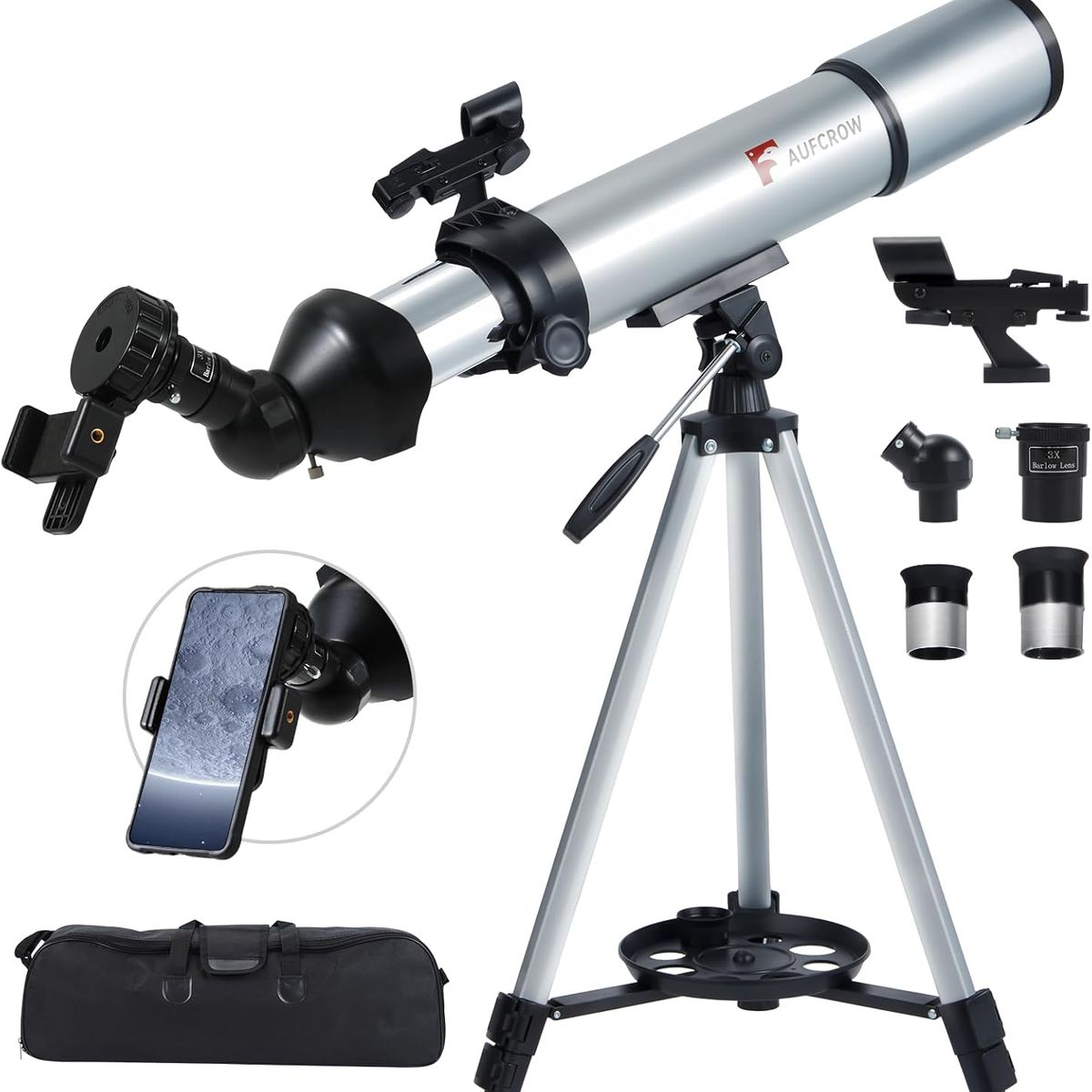 GENERICO - Telescopio Refractor 80mm  600mm Con Soporte Celular y Estuche