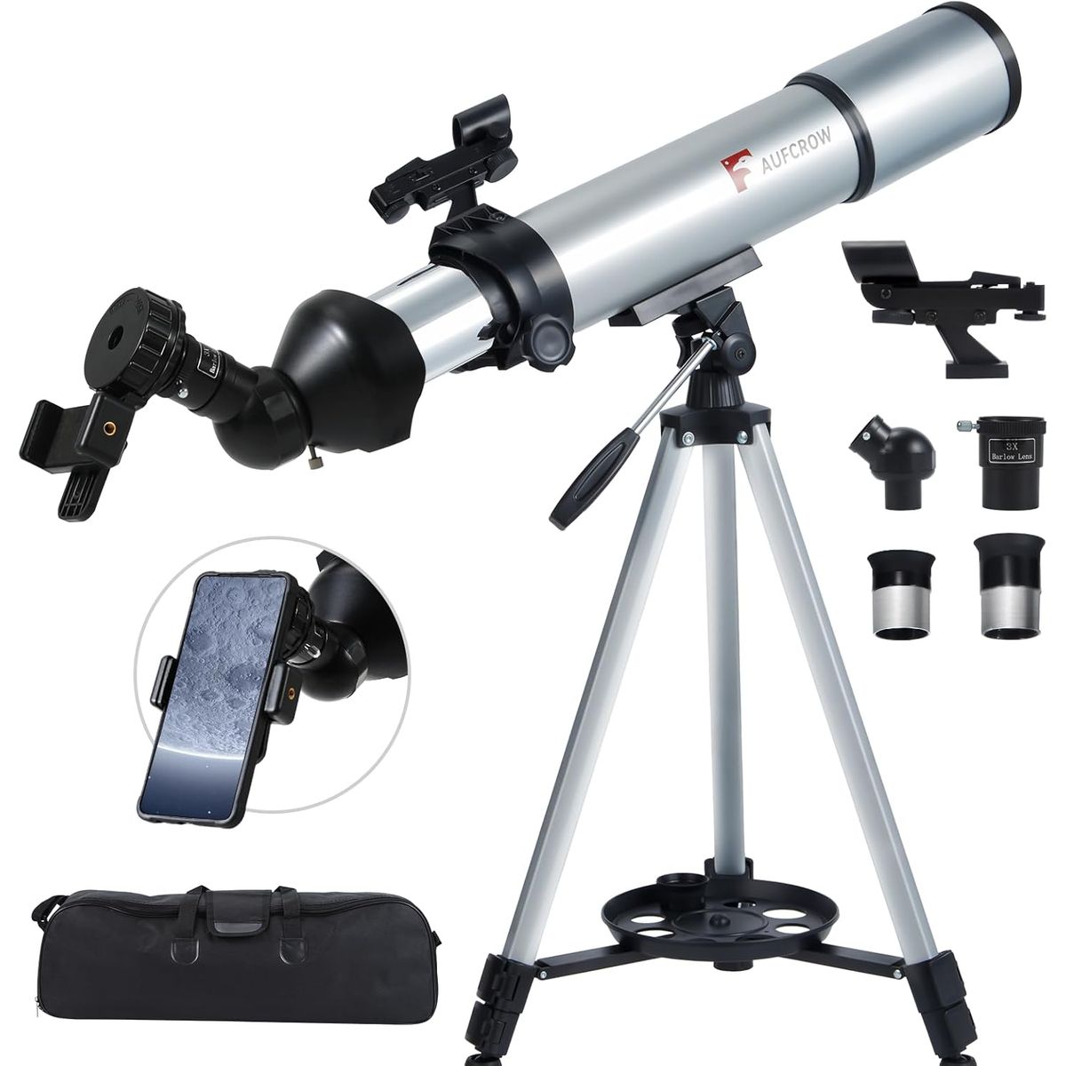 GENERICO - Telescopio Refractor 80mm  600mm Con Soporte Celular y Estuche