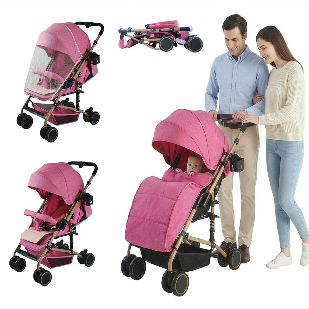 JON DI GROUP SAS - Coche Paseador Para Bebe Reversible Mosquitero Cubrepiés Doble Acolchado Deluxe