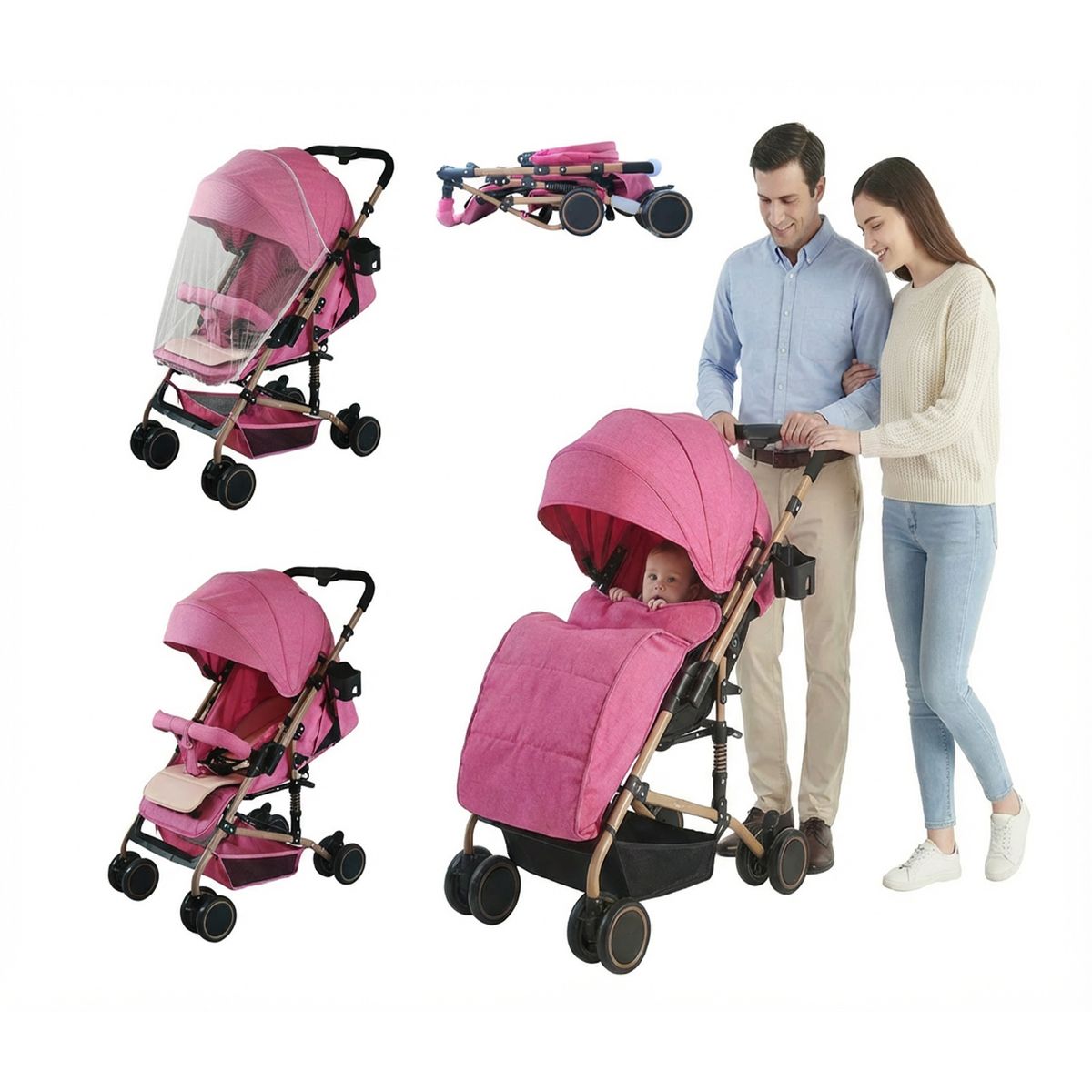 JON DI GROUP SAS - Coche Paseador Para Bebe Reversible Mosquitero Cubrepiés Doble Acolchado Deluxe