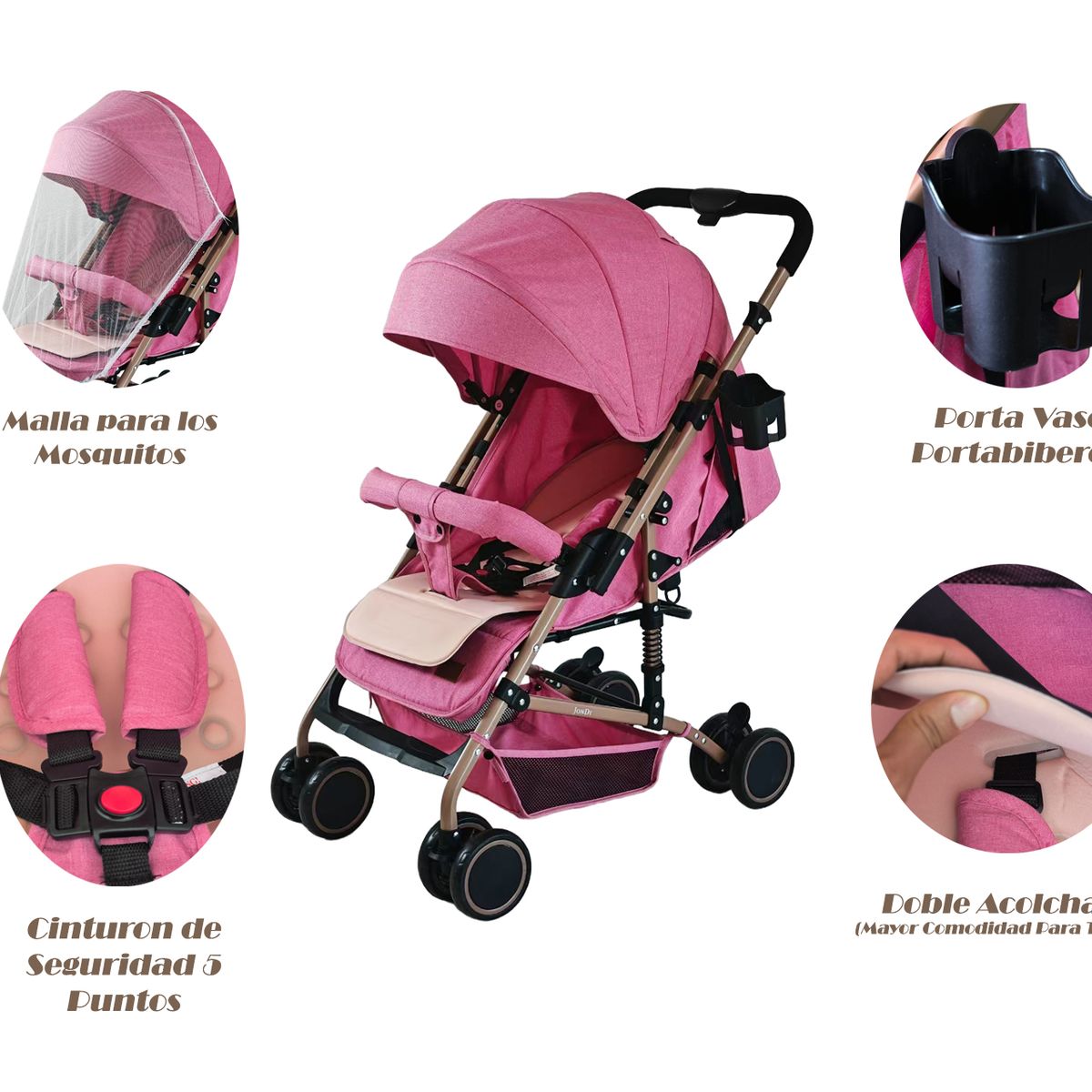 JON DI GROUP SAS - Coche Paseador Para Bebe Reversible Mosquitero Cubrepiés Doble Acolchado Deluxe