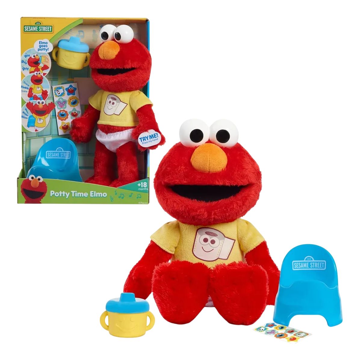 PLAZA SESAMO - Peluche Muñeco Elmo Plaza Sésamo Hora De Ir Al Baño  Con Vasenilla