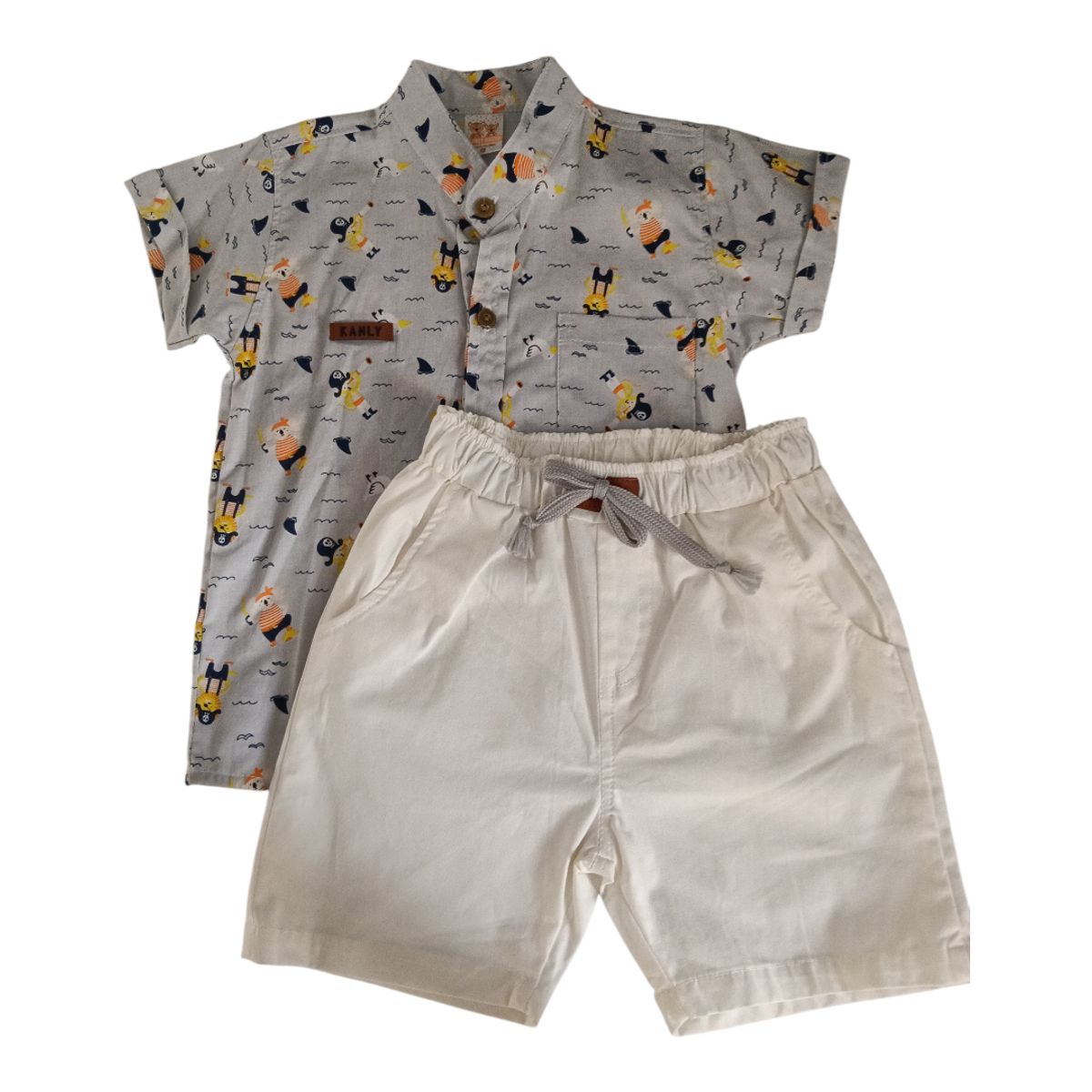 BABY MAS - Conjunto Ropa para Niño Camisa Estampada y Pantaloneta Beige – TL 6