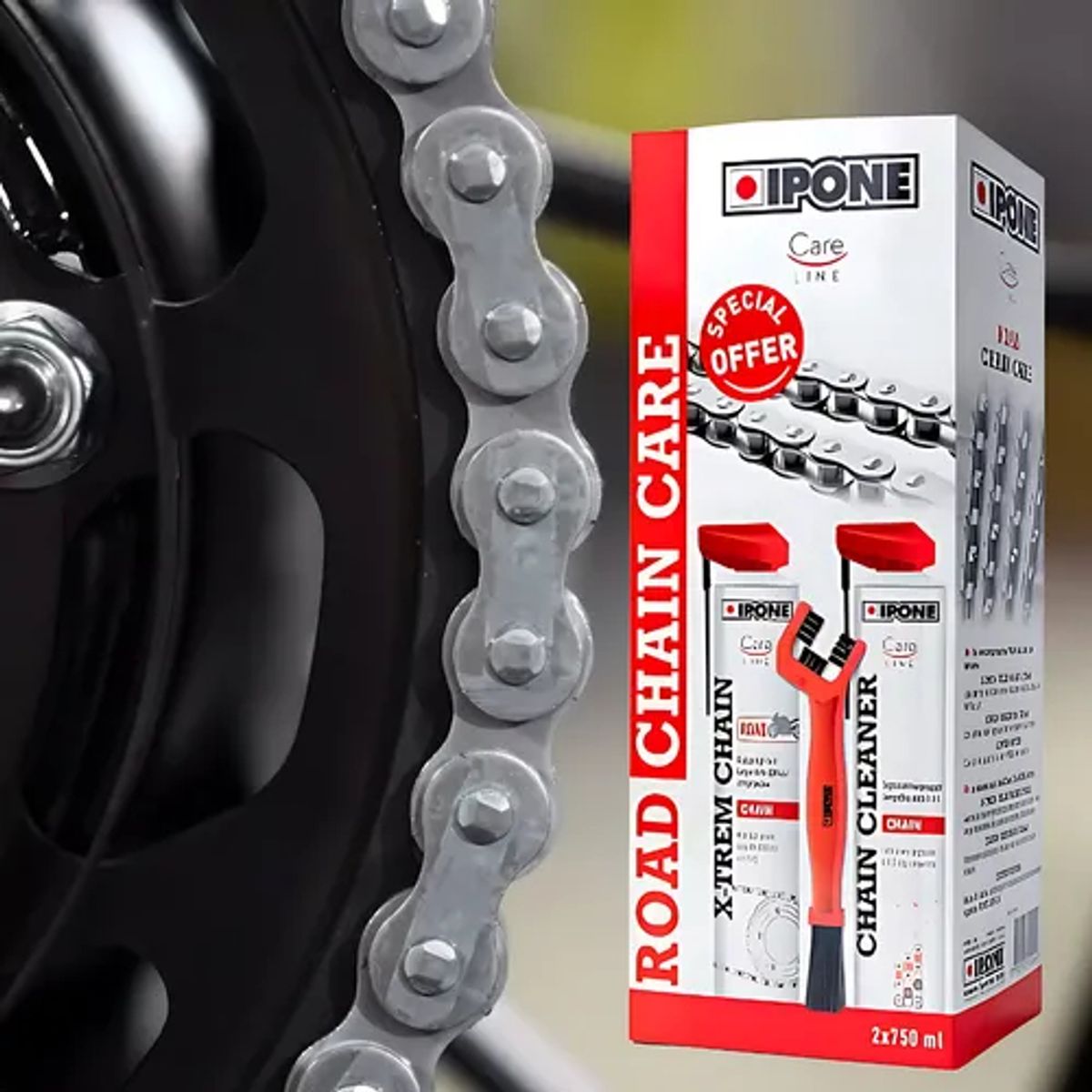 GENERICO - Kit Lubricante Cadena Ipone Moto Ciudad Carretera Y Cepillo