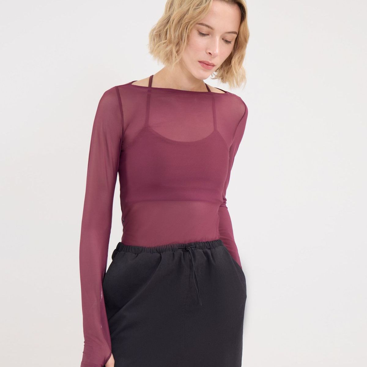 ATMOS - Camiseta  Para Mujer Manga Larga Cuello Redondo Color Vino Marca Atmos #31090259