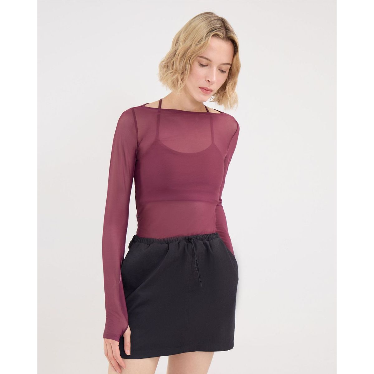 ATMOS - Camiseta  Para Mujer Manga Larga Cuello Redondo Color Vino Marca Atmos #31090259