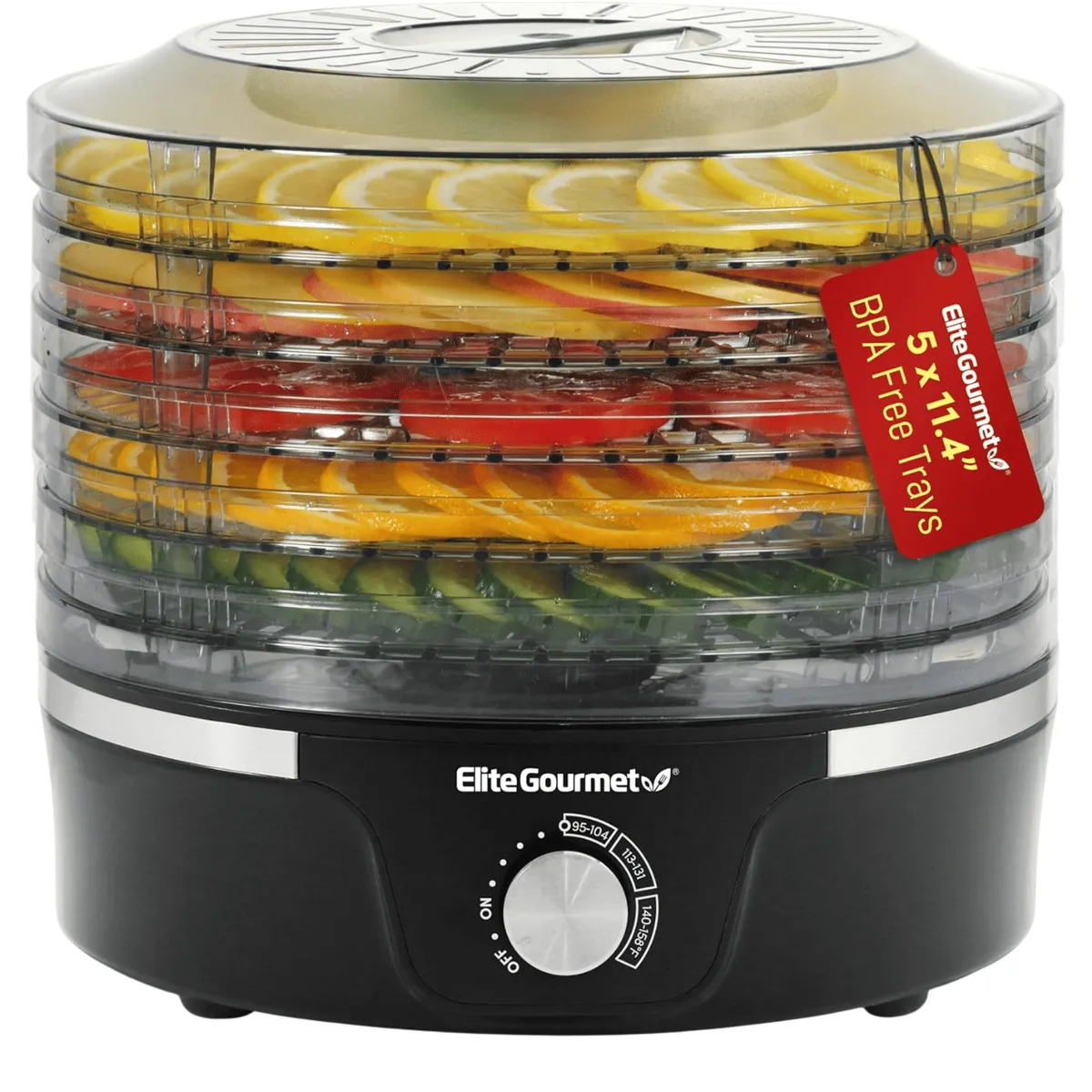 GOURMET - Elite Gourmet Deshidratador 350W 5 Bandejas 29 cm Temp. Ajustable