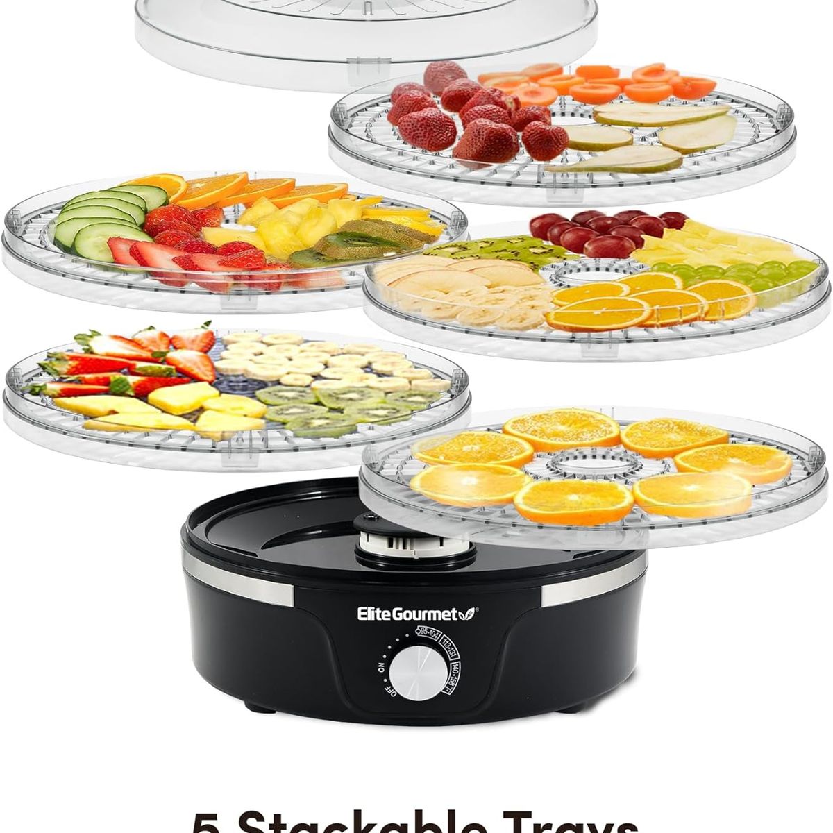 GOURMET - Elite Gourmet Deshidratador 350W 5 Bandejas 29 cm Temp. Ajustable