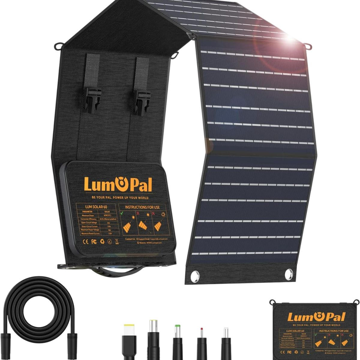 GENERICO - Panel Solar Plegable LUMOPAL 60W USB-C PD QC30
