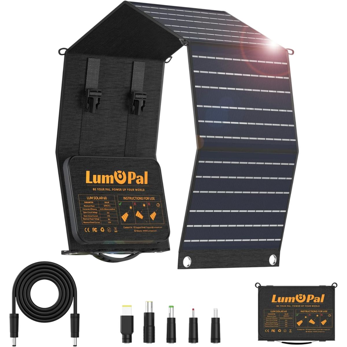 GENERICO - Panel Solar Plegable LUMOPAL 60W USB-C PD QC30