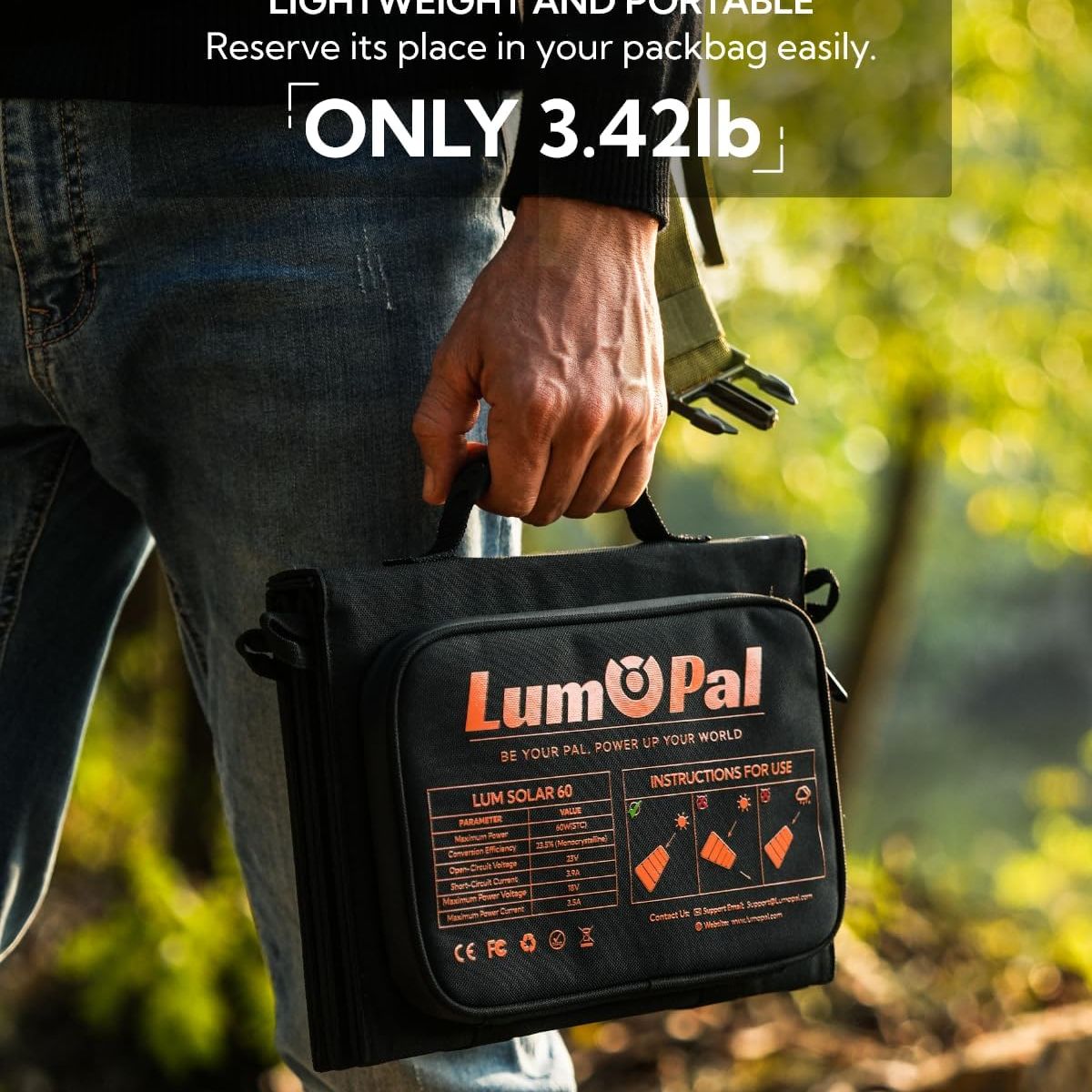 GENERICO - Panel Solar Plegable LUMOPAL 60W USB-C PD QC30