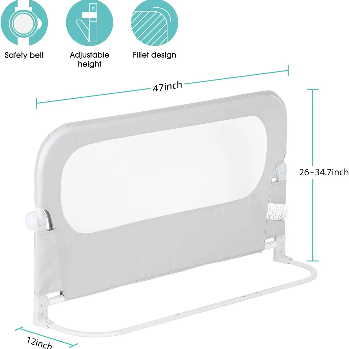 GENERICO - NUTIKAS Barandilla Cama Abatible Malla 120 cm Alt. Ajust.