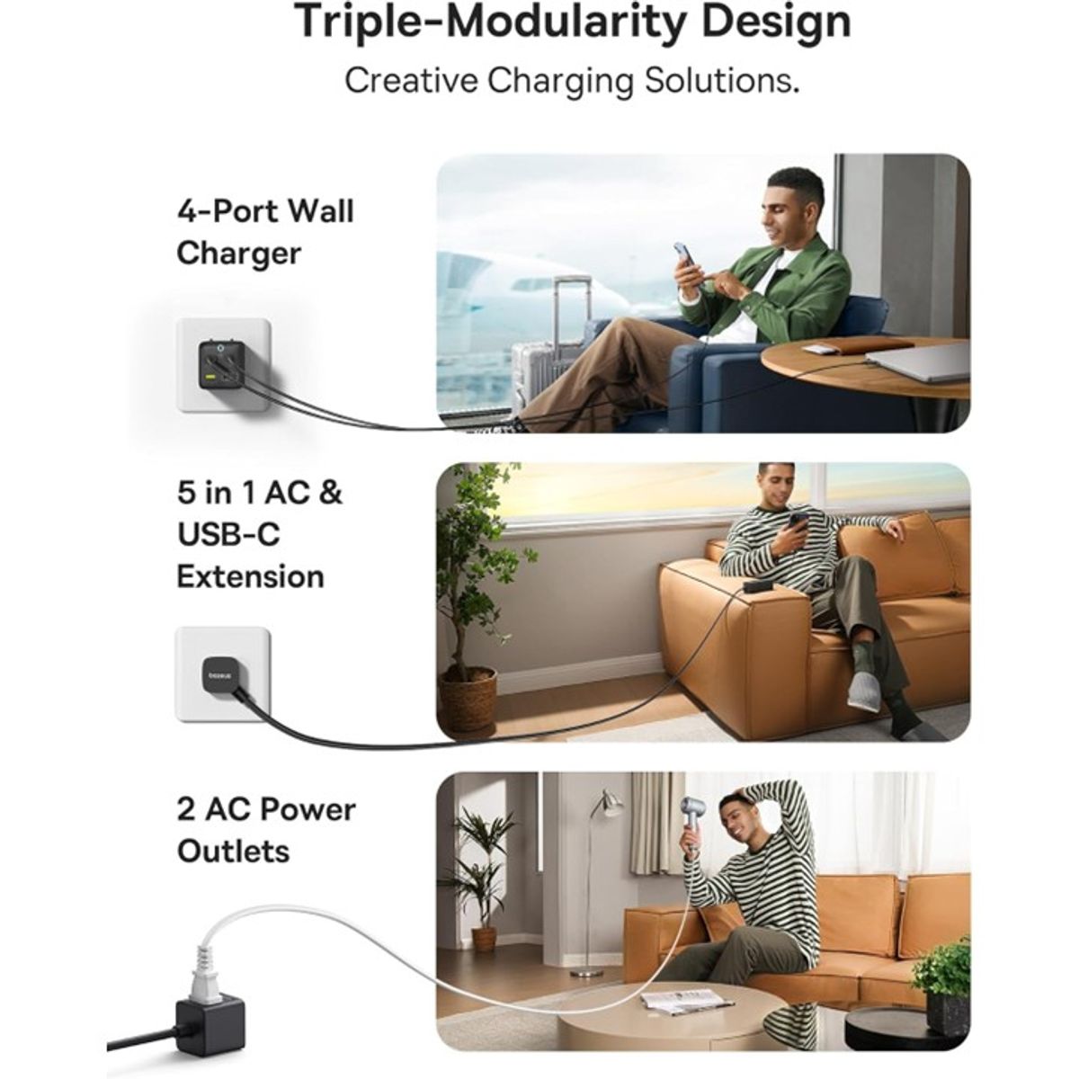 BASEUS - Baseus Baseus PowerCombo Mini  67 W, cargador USB-C 5 en 1