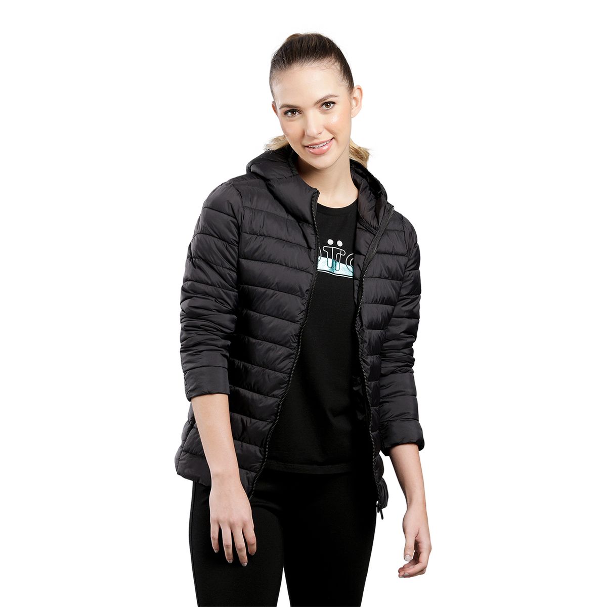 TOTTO - Chaqueta Acolchada Con Capota Colorfull Negro Mujer Totto