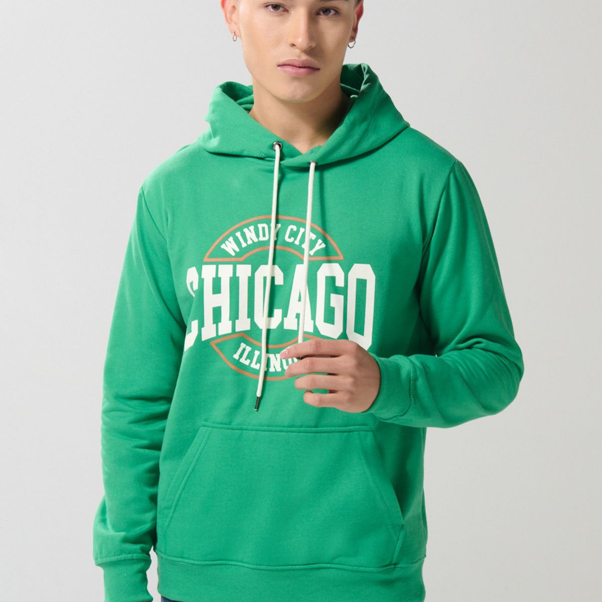 KOAJ - KOAJ Buzo verde oscuro con capota y arte college en frente Hombre