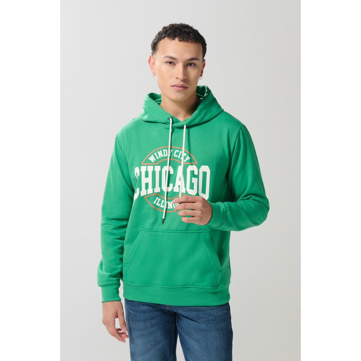 KOAJ - KOAJ Buzo verde oscuro con capota y arte college en frente Hombre