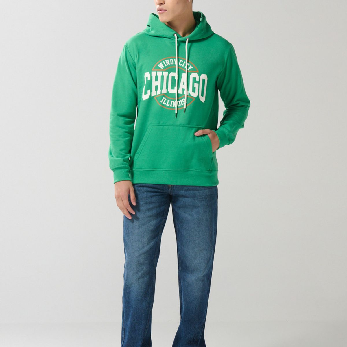 KOAJ - KOAJ Buzo verde oscuro con capota y arte college en frente Hombre