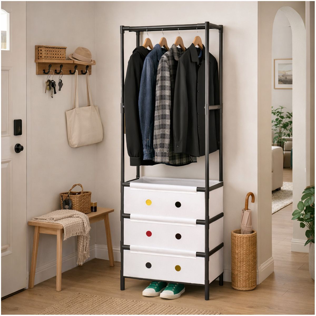 ONE PIXEL - Perchero Con 3 Cajones Organizador De Armario Ergonómico Elegante Para Hogar