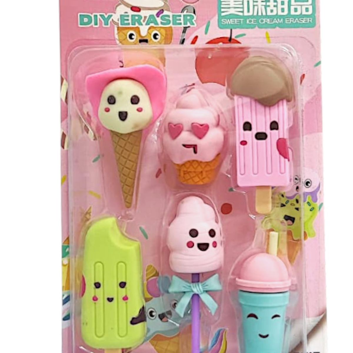 GENERICO - Set X6 Borradores Kawaii Figuras Helado Y Postres Escolares